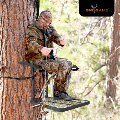 Big Game Steel Hang-On Treestand with 14"x12" Flip-Back Seat, Black (Open Box) - VMInnovations