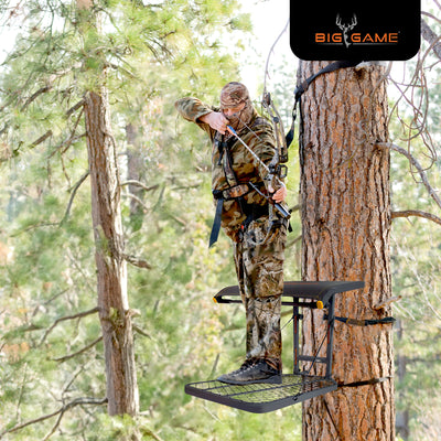 Big Game Steel Hang-On Treestand with 14" x 12" Flip-Back Seat, Black (Used) - VMInnovations