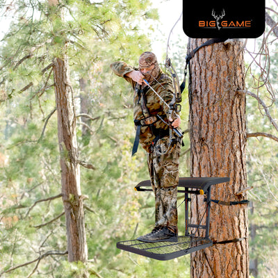 Big Game Captain Steel Hang-On Treestand with 14" x 12" Flip-Back Seat, Black