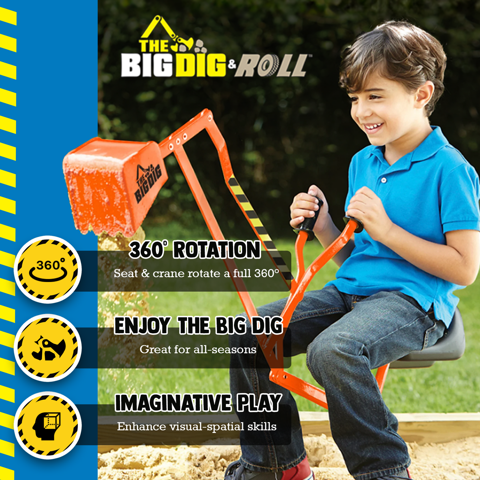 Big Dig and Roll Special Edition Sandbox Digger w/ 360 Degree Rotation, Orange - VMInnovations