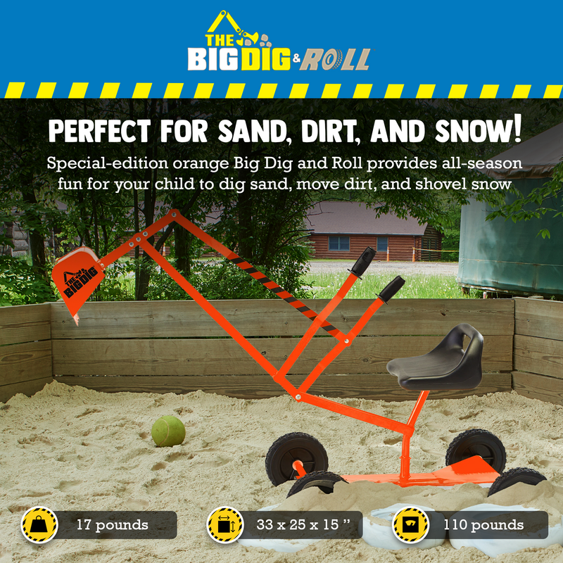 Big Dig and Roll Special Edition Sandbox Digger w/ 360 Degree Rotation, Orange