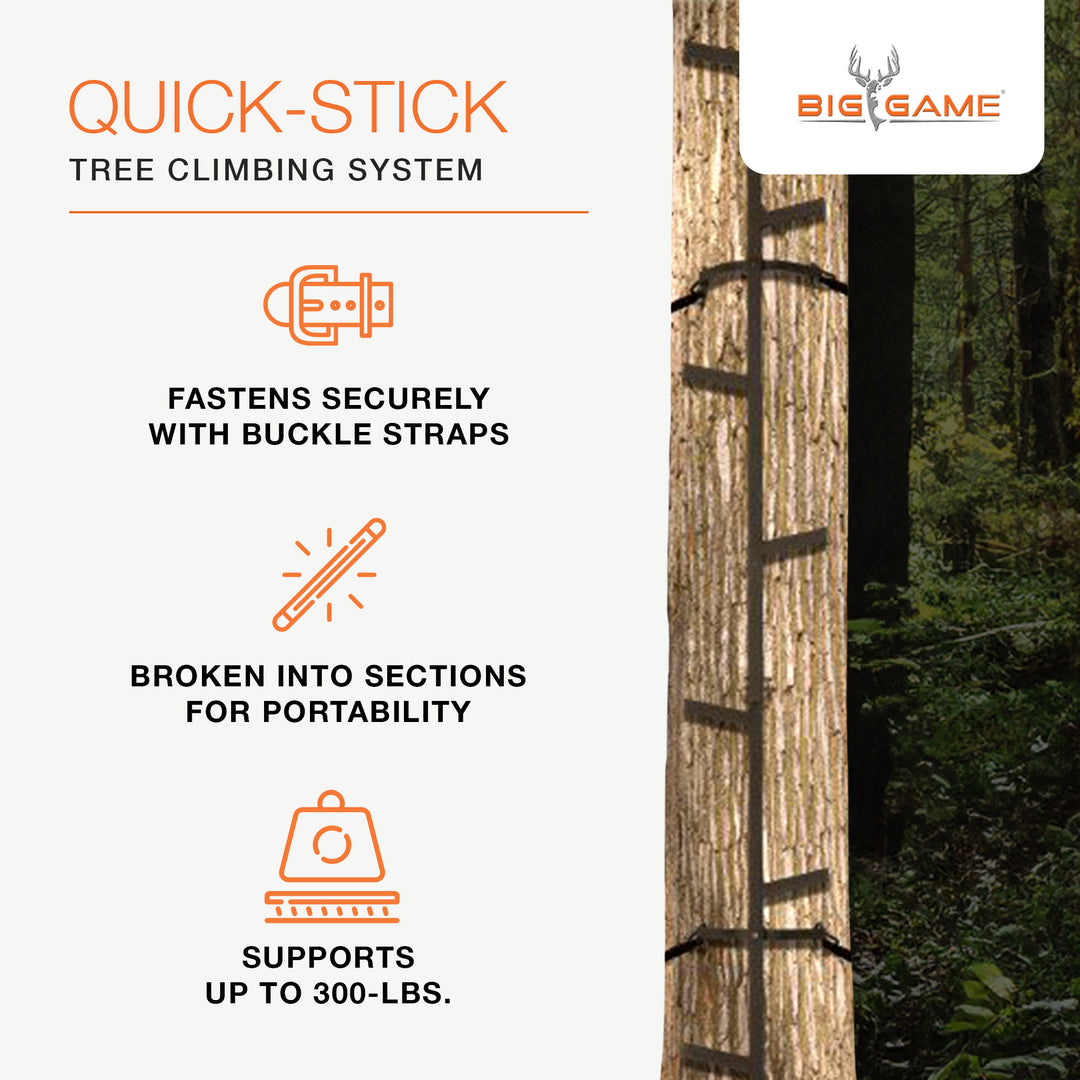 Big Game Captain XC Steel Hang-On Treestand & Quick Stick Climbing Sticks, Black