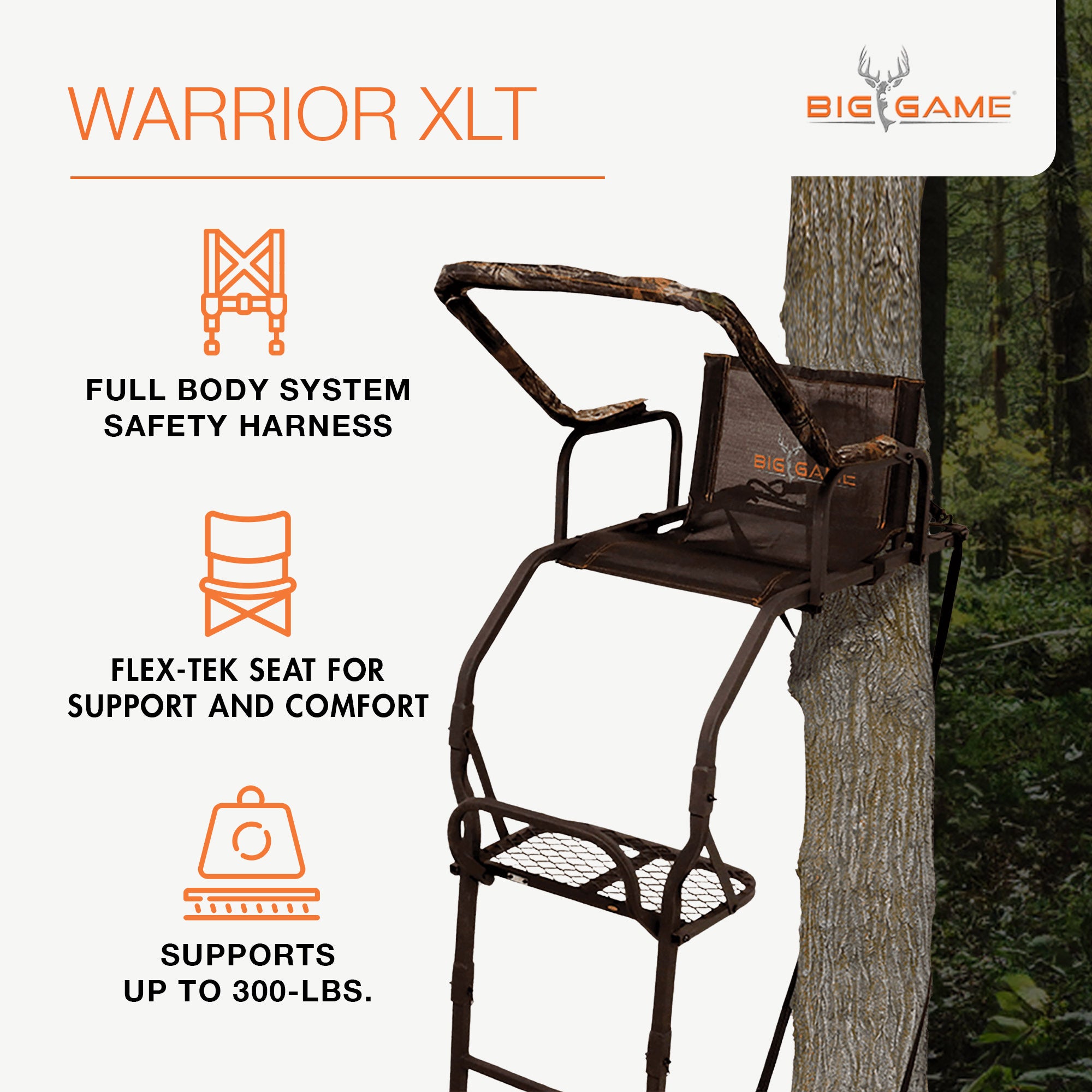 Big Game Warrior DXT Lightweight Portable Hunting Tree Stand Ladder, 17' (Used)