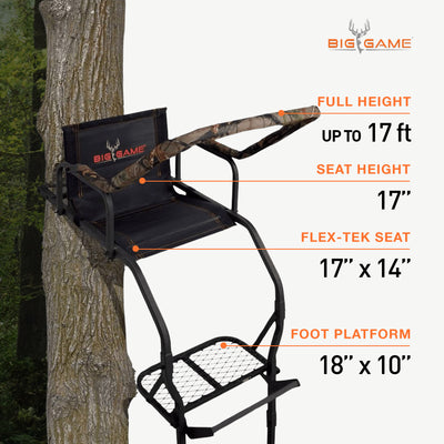 Big Game Warrior Lightweight Portable Hunting Tree Stand Ladder, 17' (Open Box)