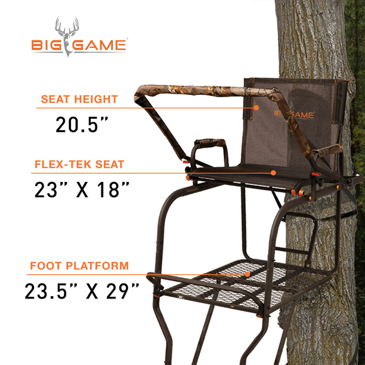 Big Game Hunter HD 1.5 Deer Hunting Ladder Climbing Tree Stand w/Extra Wide Seat