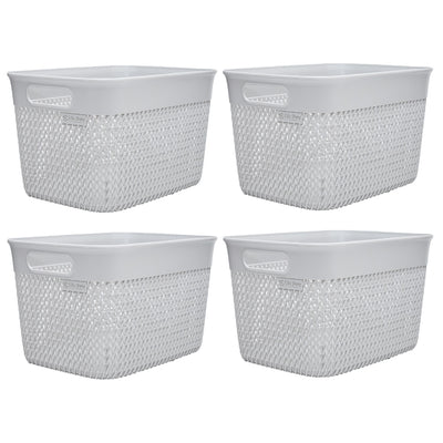 Life Story Lightweight Heavy Duty Storage Woven Basket 16 Quarts, Grey (4 Pack)