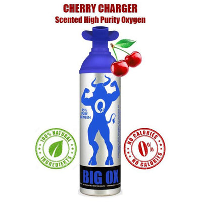 Big Ox O2 10 Liter Can of Oxygen with Mouthpiece, Cherry Charger Scent (12 Pack)