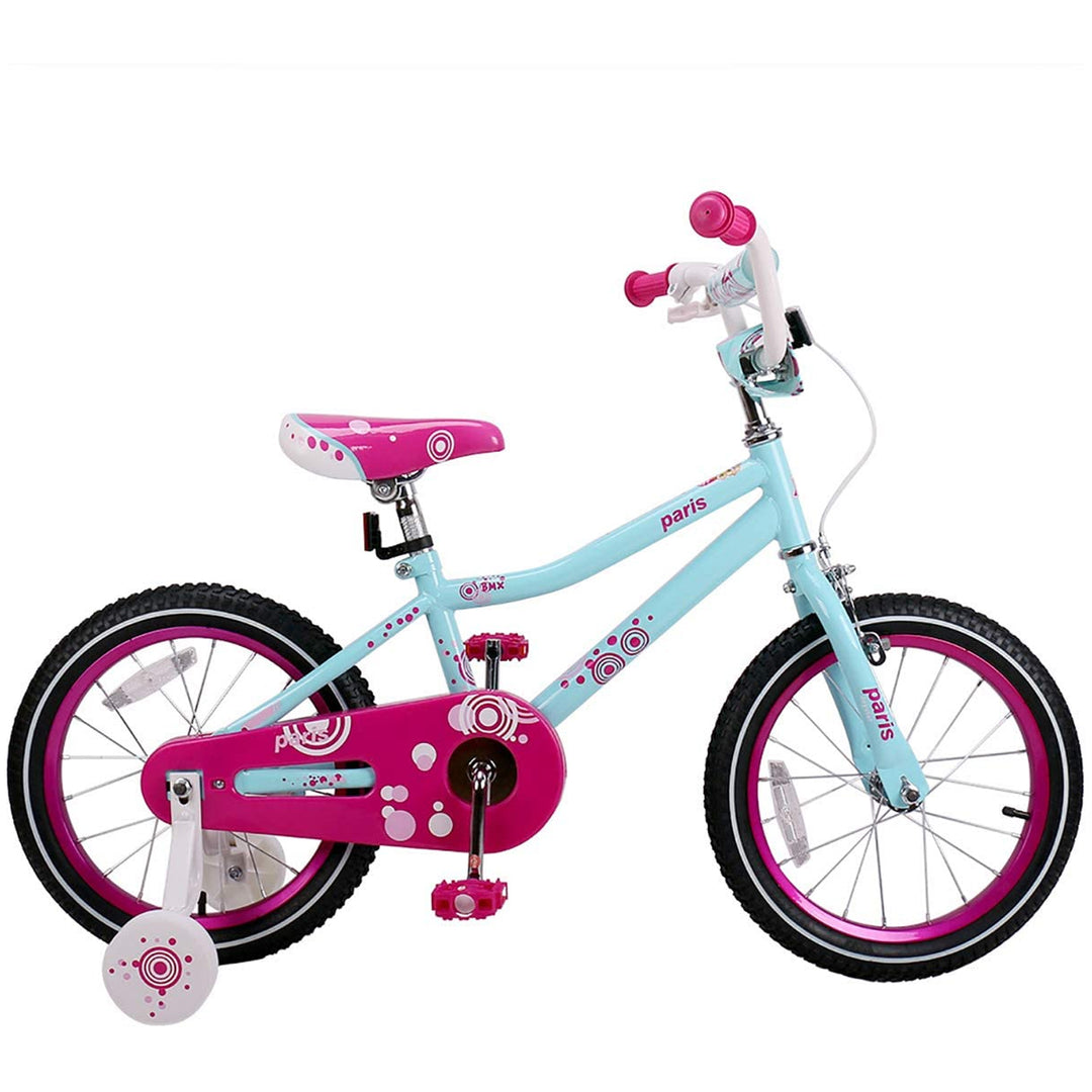 Joystar Paris 18 Inch Ages 5 to 9 Girls Wheel Kickstand Bike, Blue/Pink (Used)