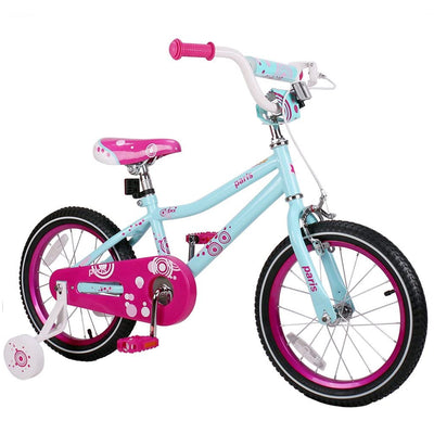 Joystar Paris 18 Inch Ages 5 to 9 Girls Training Wheel Kickstand Bike, Blue/Pink