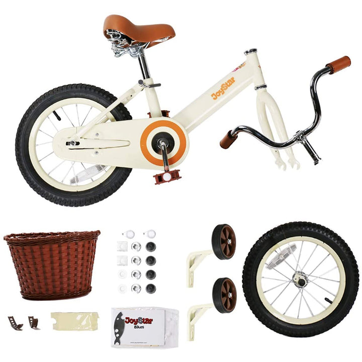 Joystar Vintage 16 Inch Ages 4 to 7 Kids Wheel Bike with Basket, Tan (Open Box)
