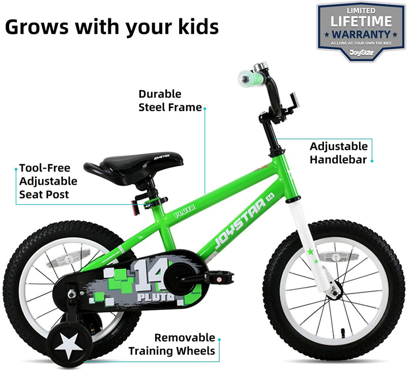 Joystar Pluto 16 Inch Ages 4 to 7 Kids Boys BMX Bike with Training Wheels, Green - VMInnovations