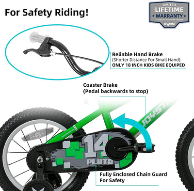 Joystar Pluto 16 Inch Ages 4 to 7 Kids Boys BMX Bike with Training Wheels, Green