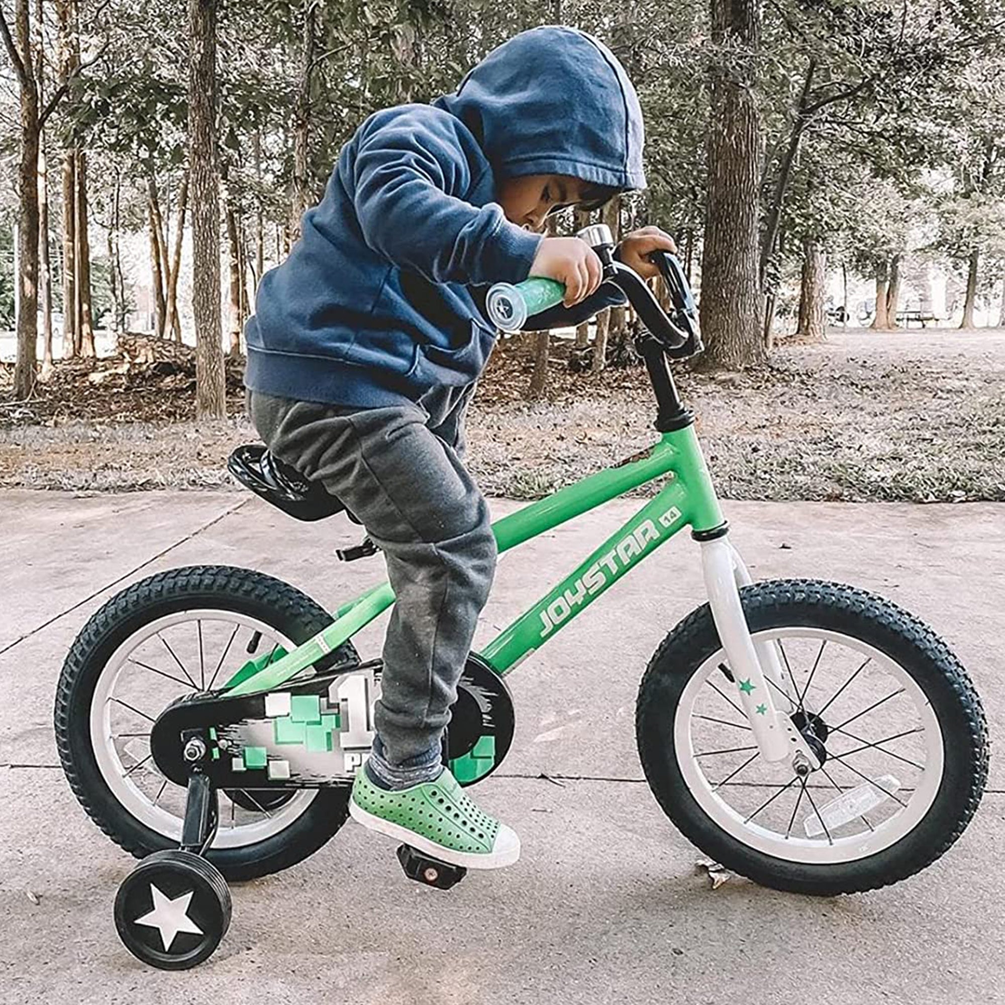 Joystar Pluto 16 Inch Ages 4 to 7 Kids Boys BMX Bike with Training Wheels, Green