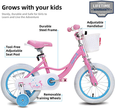 Fairy 14 In Kids Bike w/Training Wheels for Ages 3 to 5, Pink & Blue (Open Box) - VMInnovations