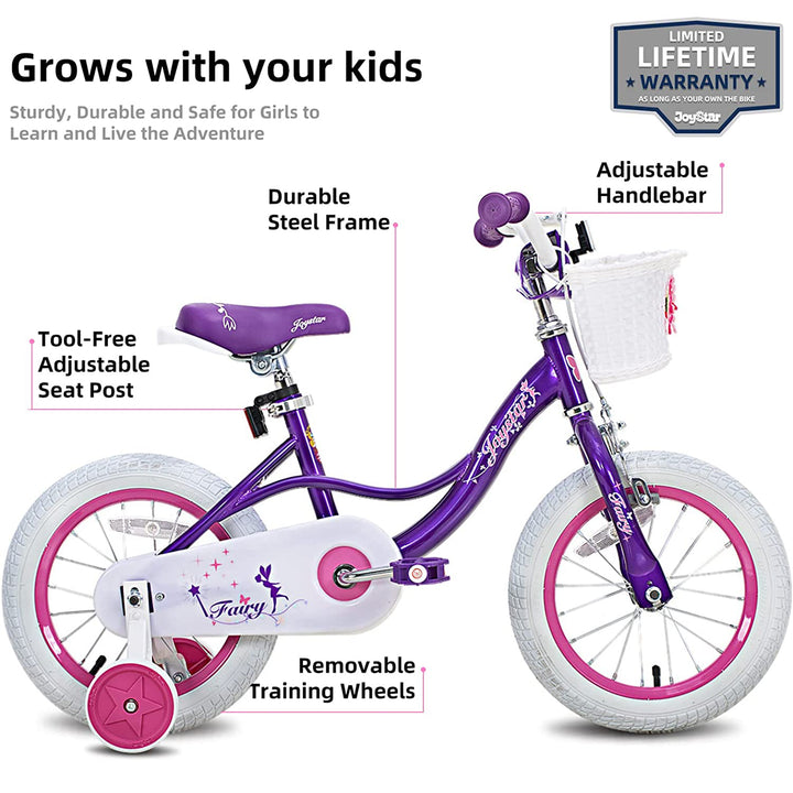 Joystar Fairy 18" Bike with Training Wheels for Ages 5 to 9, Purple (Open Box)