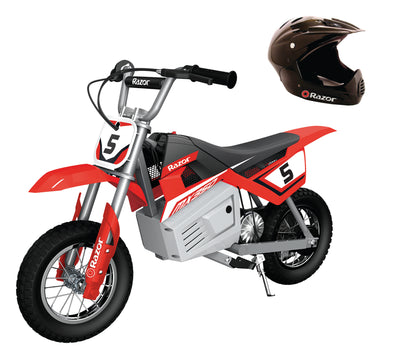 Razor MX350 Dirt Rocket Electric Toy Motocross Ride On Dirt Bike w/ Helmet, Red