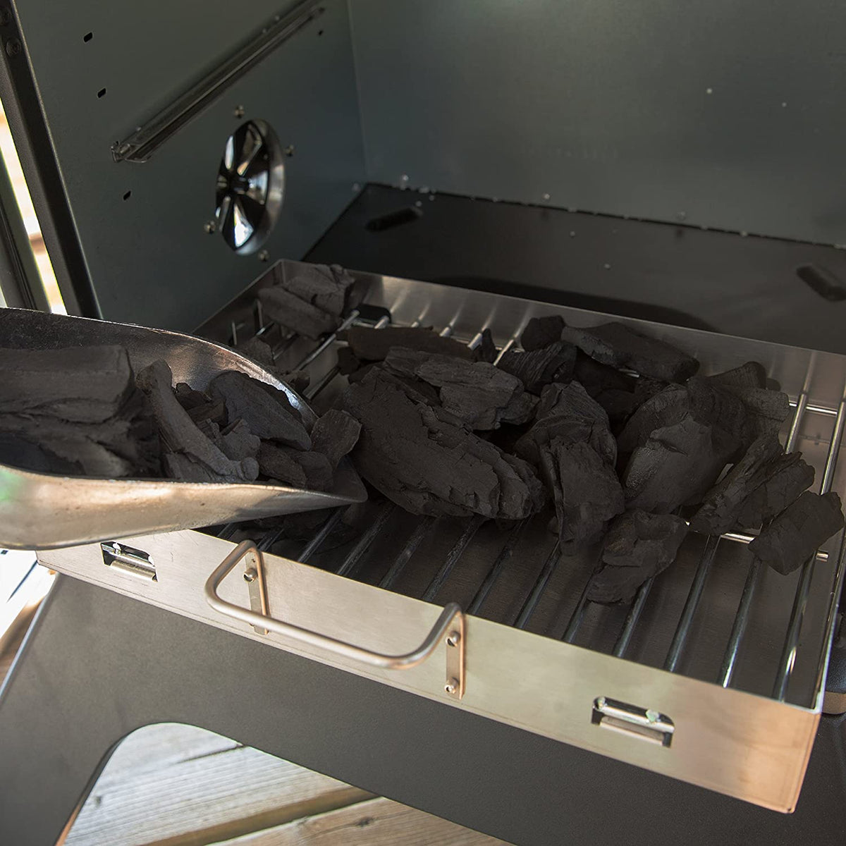 Broil King Smoke 4 Shelf Vertical Charcoal Cabinet Smoker, Black (Open Box)