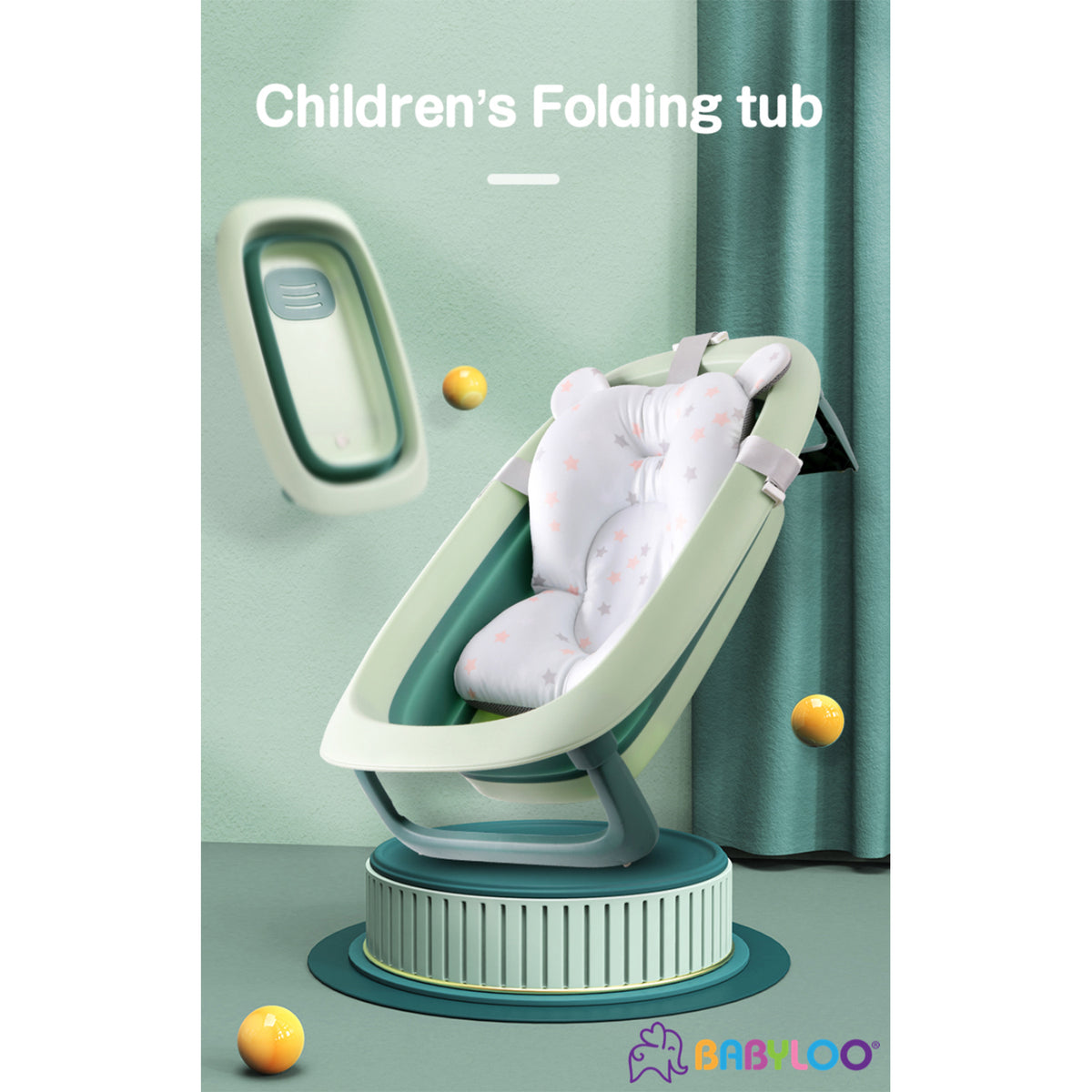Babyloo SV2 Folding Children's Bathtub Cradle with Newborn Cushion, Olive Green - VMInnovations