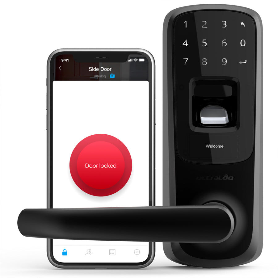 U-Tec Ultraloq UL3 BT 2nd Gen 5 in 1 Smart Home Door Lock Lever Handle, Black - VMInnovations