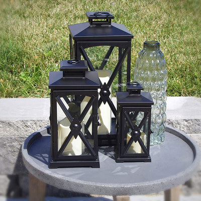 Pebble Lane Living Decorative Candle Lanterns, Set of 3, Black (Open Box)