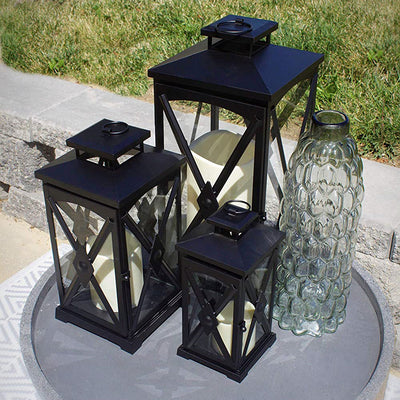 Pebble Lane Living Indoor/Outdoor Candle Lanterns, Set of 3, Black (Used)