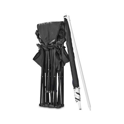 GoTeam Double Folding Camping Chair Set w/ Umbrella & Cooler Bag, Blk (Open Box) - VMInnovations