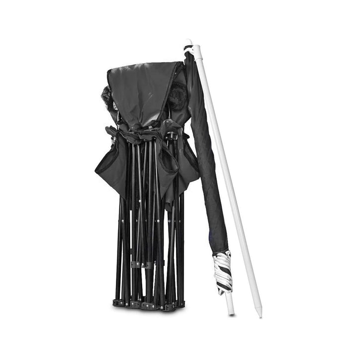 GoTeam Double Folding Camping Chair Set w/ Umbrella & Cooler Bag, Blk (Open Box)