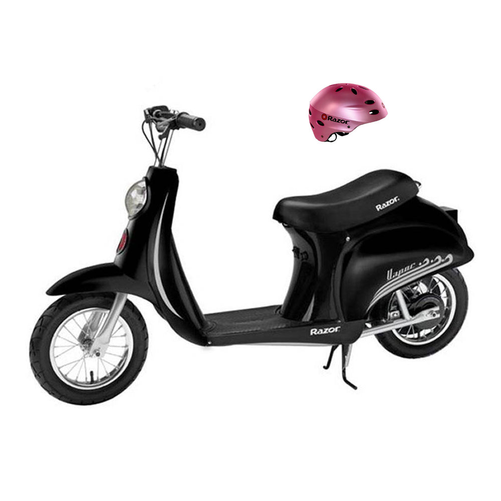 Razor Pocket Mod Mini Euro 24V 250W Kids Electric Motor Scooter & Helmet, Black