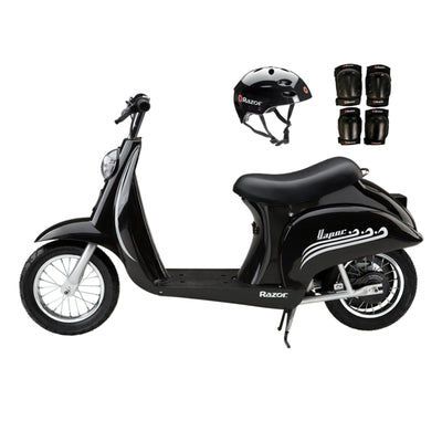 Razor Pocket Mod Miniature 24V Kids Electric Scooter, Helmet, and Pads, Black