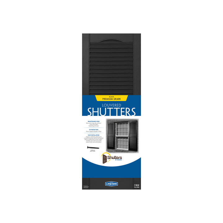 Plastic Development Group 14x59In Exterior Vinyl Louvered Shutters, Black (Used) - VMInnovations