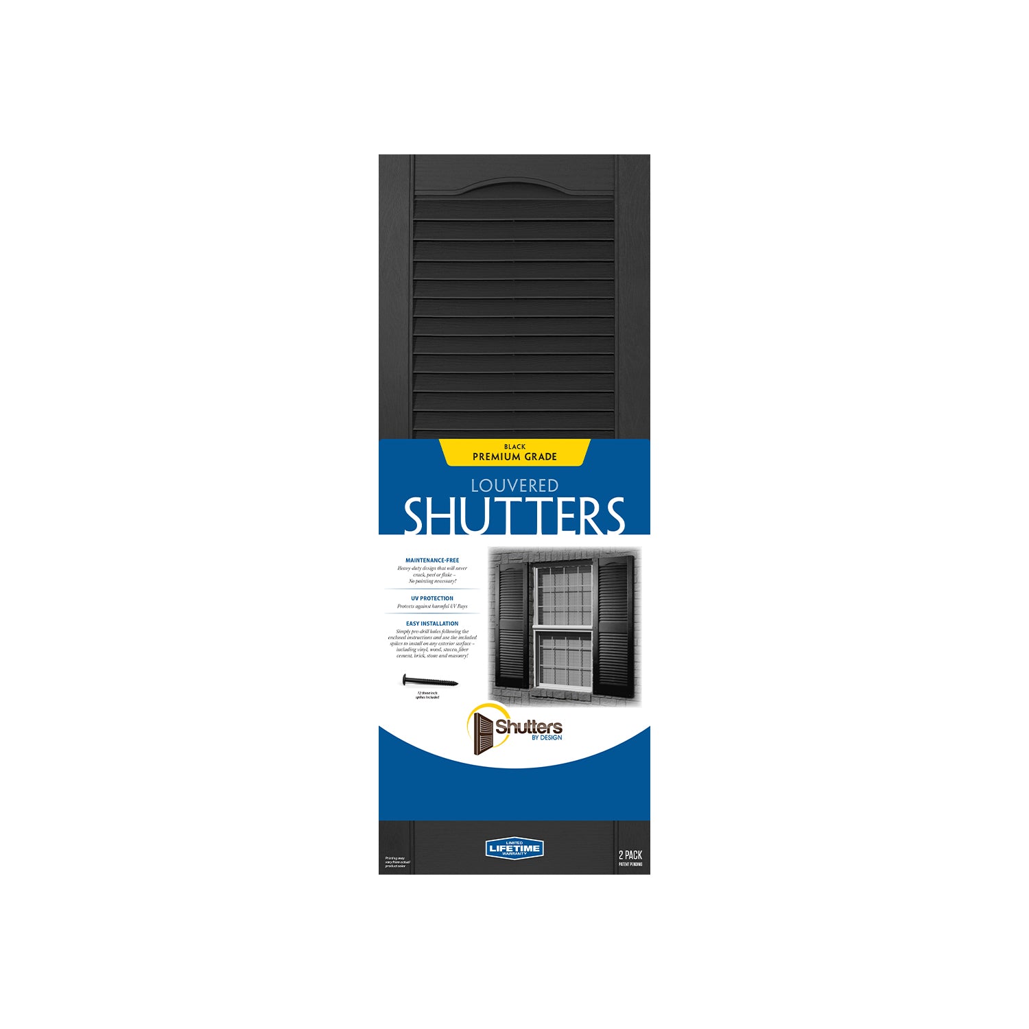 Plastic Development Group 14 x 59 Inch Exterior Vinyl Louvered Shutters, Black - VMInnovations