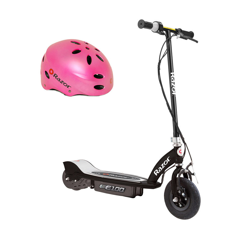Razor E100 Electric Rechargeable Kids Ride On Scooter & Razor V17 Youth Helmet