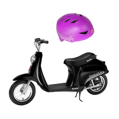 Razor Pocket Mod Miniature Euro Electric Retro Scooter & 2 Cool Kids Helmet