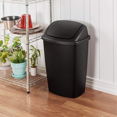 Sterilite 10689006 7.5-Gallon Swing-Top Wastebasket Trash Can, Black (6 Pack)