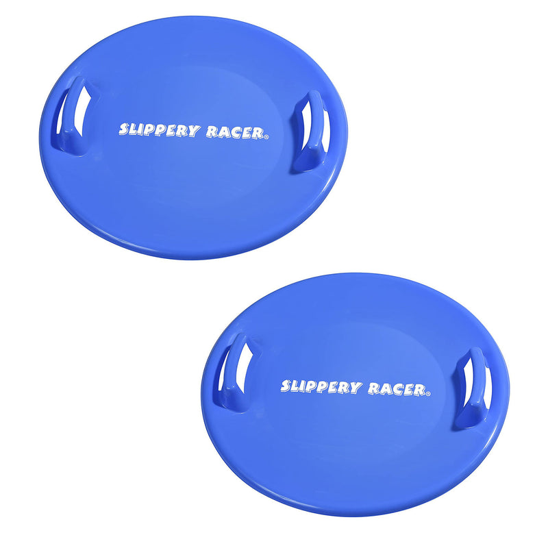 Slippery Racer Downhill Pro Adults and Kids Saucer Disc Snow Sled, Blue (2 Pack)