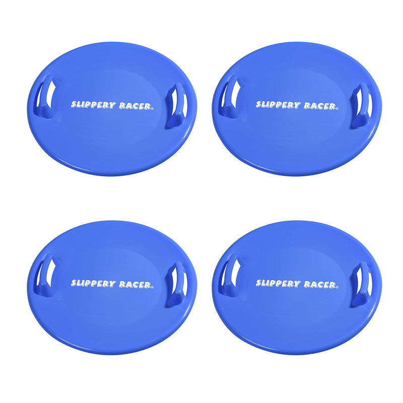 Slippery Racer Downhill Pro Adults and Kids Saucer Disc Snow Sled, Blue (4 Pack)