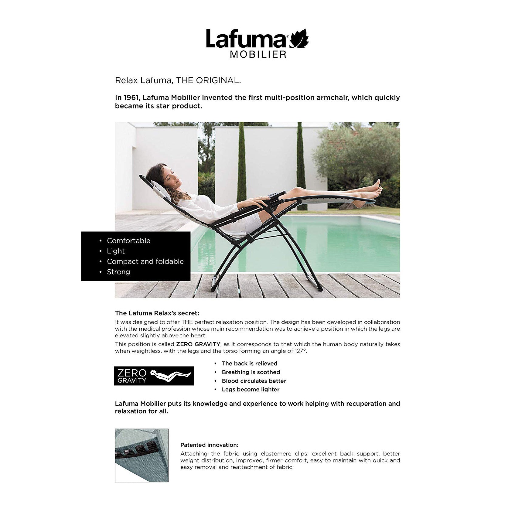 Lafuma LFM3118-8547 Futura Gravity Outdoor Lounge Recliner, Ocean Blue(Open Box) - VMInnovations