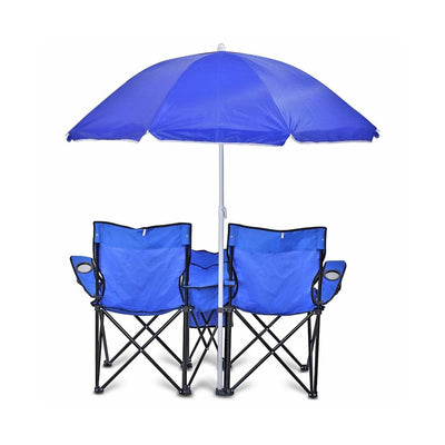 GoTeam Double Folding Camping Chair Set w/ Shade Umbrella and Cooler (For Parts)