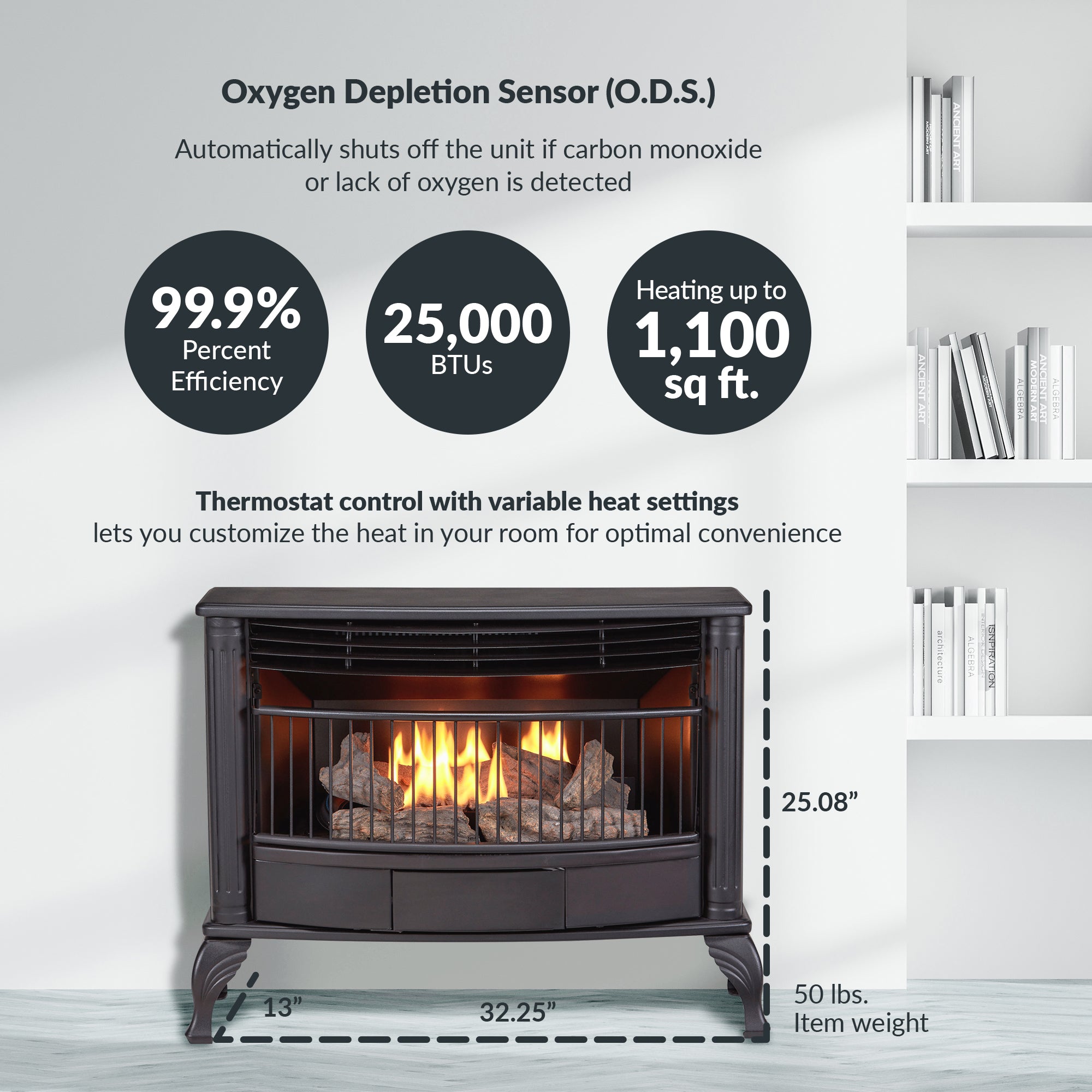 ProCom Ventless 25,000 BTU Dual Fireplace with Built In Thermostat Control(Used) - VMInnovations