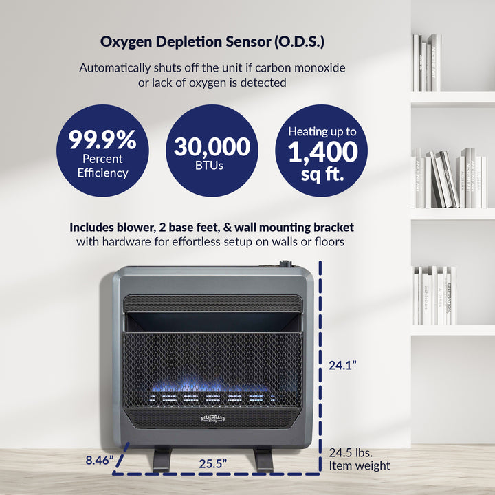 Bluegrass Living 30000BTU Natural Gas Space Heater with Blower & Feet (Open Box) - VMInnovations