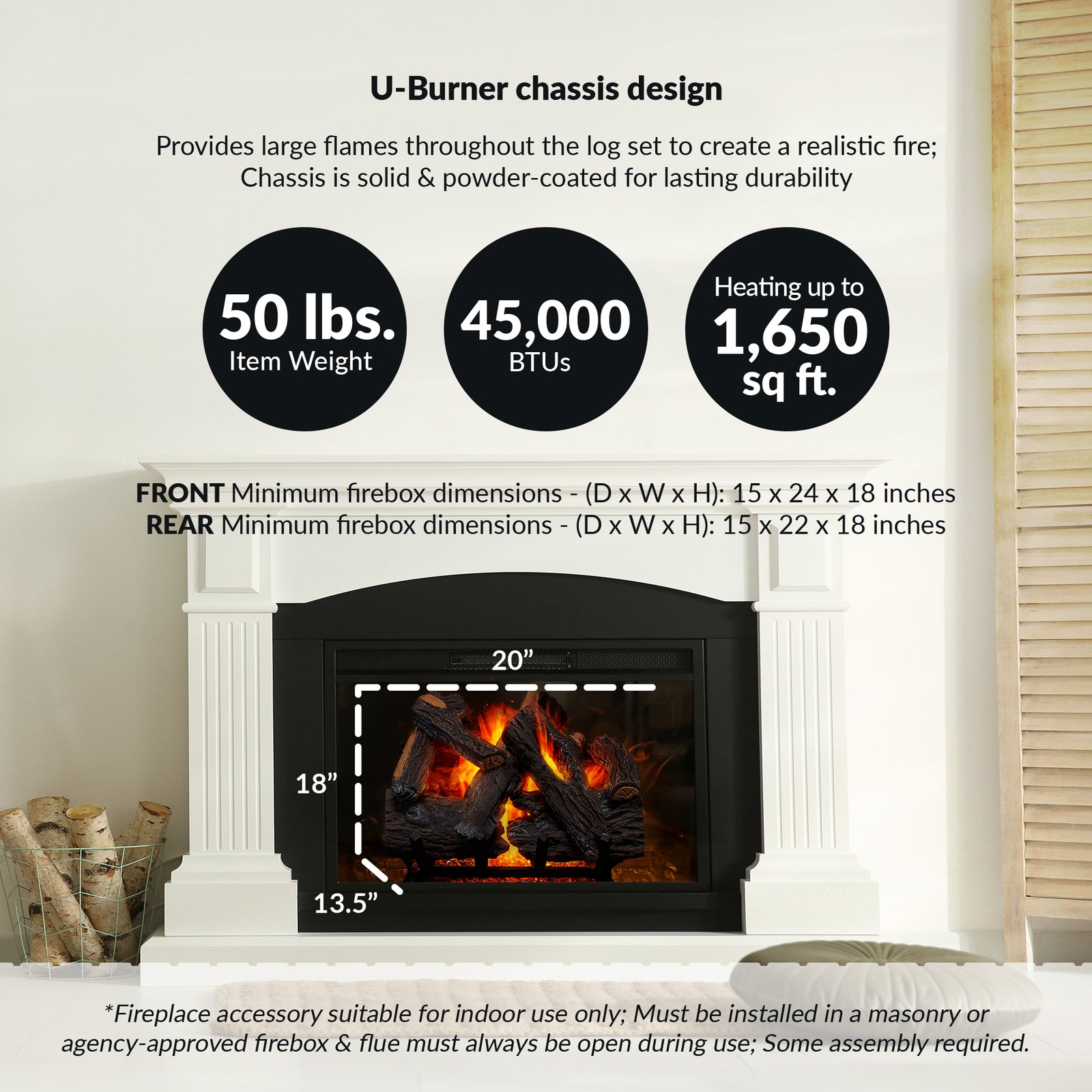 Duluth Forge 18 Inch Vented Gas Log Set w/Manual Light, Heartland Oak (Open Box) - VMInnovations