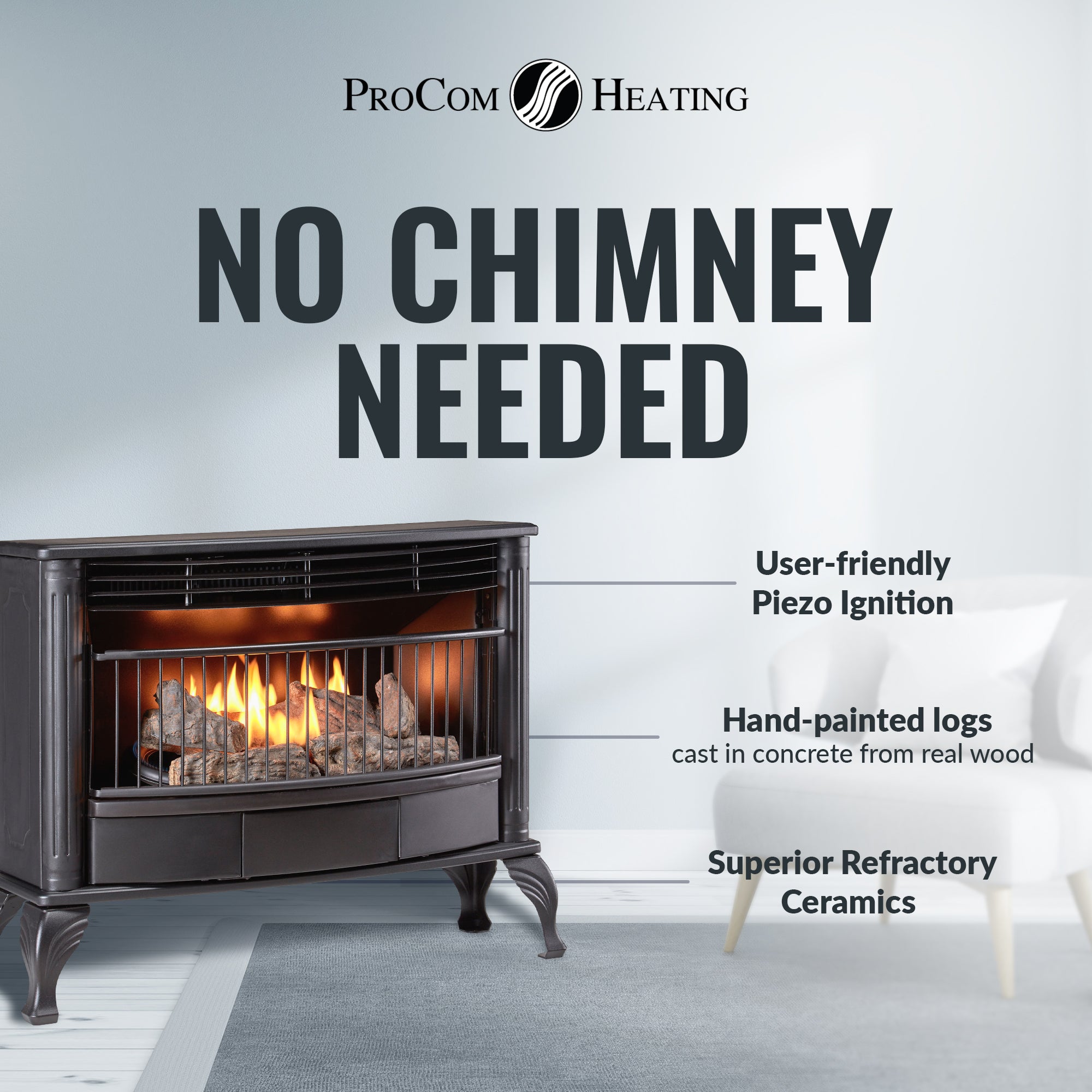 ProCom Ventless 25,000 BTU Dual Fireplace with Built In Thermostat Control(Used) - VMInnovations