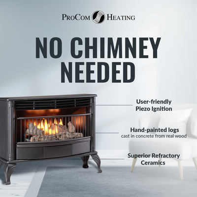 ProCom Ventless 25,000 BTU Dual Fireplace with Built In Thermostat Control(Used) - VMInnovations