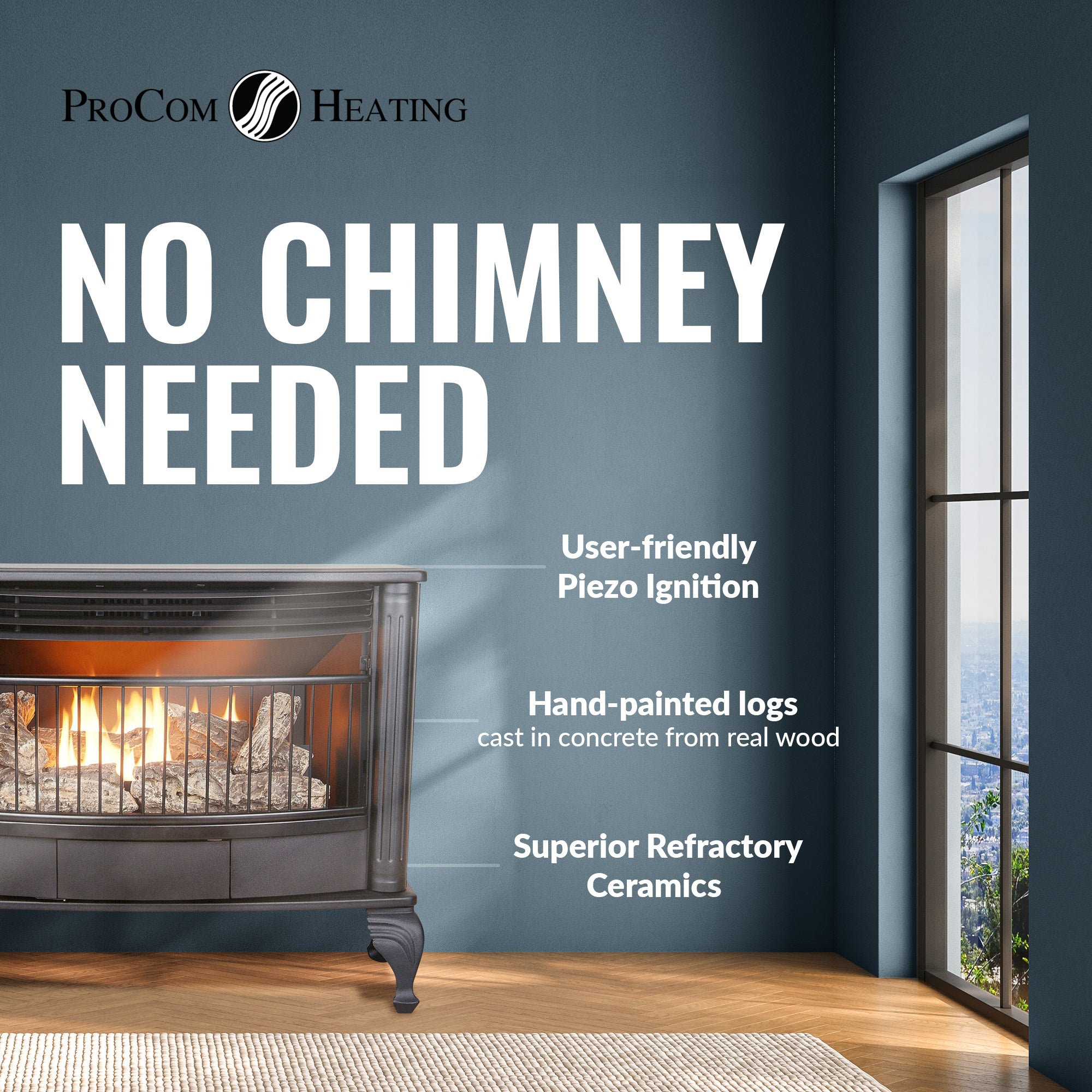 ProCom 25,000 BTU Dual Fuel Ventless Fireplace with Remote Control (Used) - VMInnovations