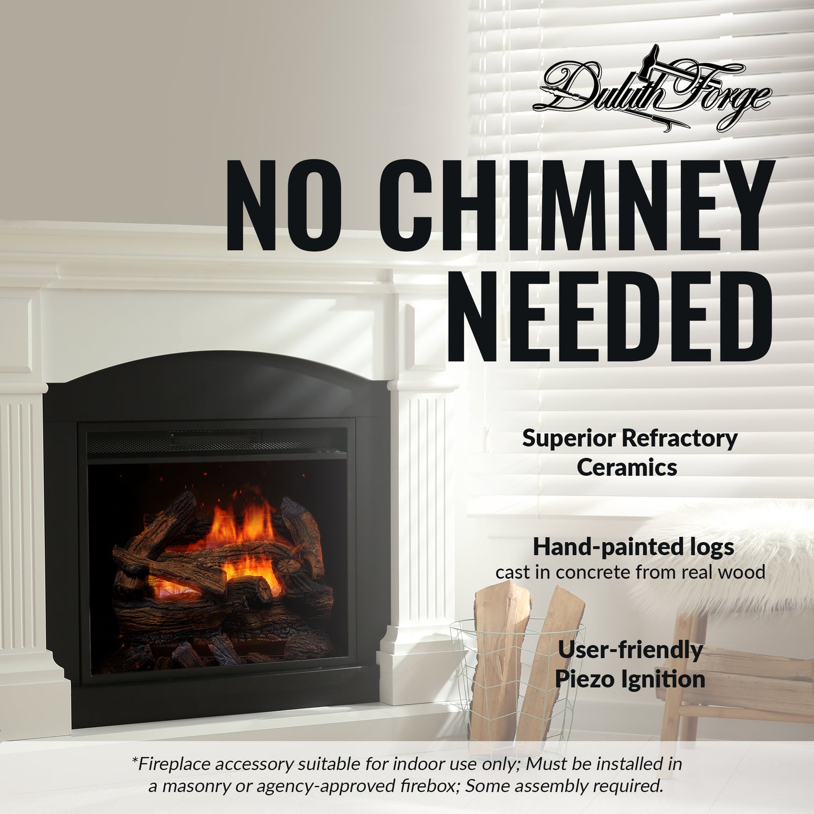 Duluth Forge 18 Inch Ventless Dual Fuel Gas Log Set w/ Thermostat, Split Red Oak - VMInnovations