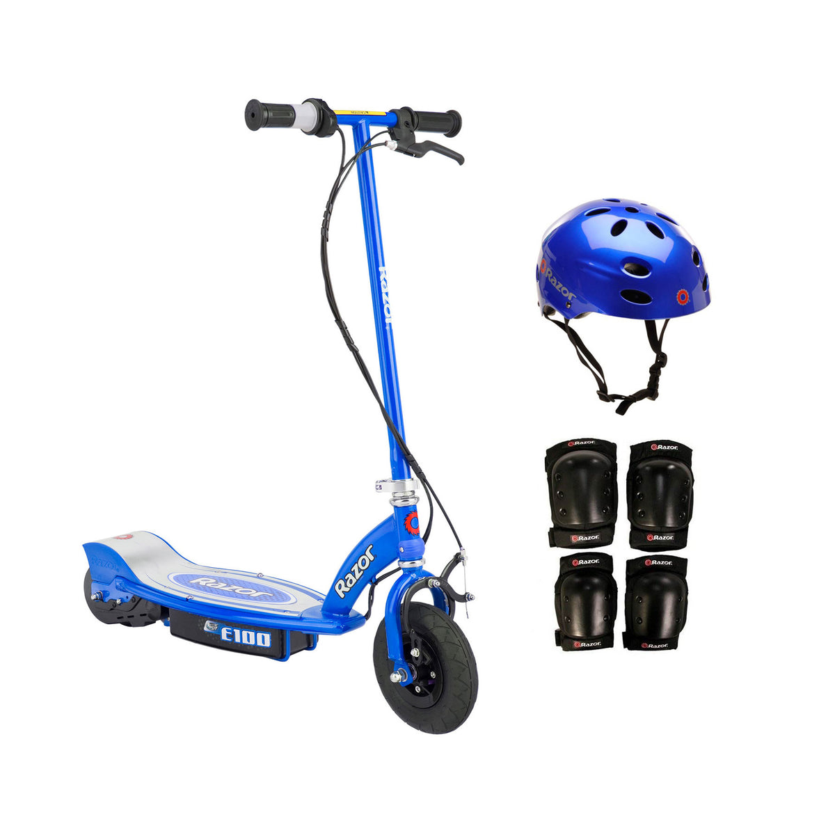 Razor E100 Motorized 24 V Rechargeable Electric Kids Scooter w/ Helmet and Pads