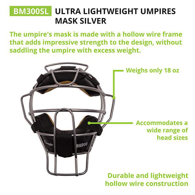Champion Sports BM300SL Ultra Lightweight Umpire Face Mask, Silver