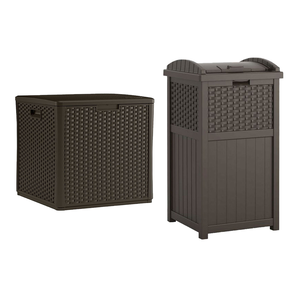 Suncast 60 Gallon Outdoor Storage Deck Box & 33 Gallon Trash Hideaway, Java - VMInnovations