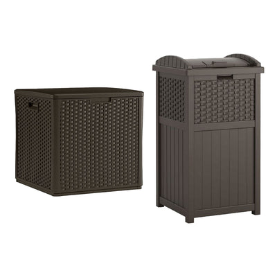 Suncast 60 Gallon Outdoor Storage Deck Box & 33 Gallon Trash Hideaway, Java - VMInnovations