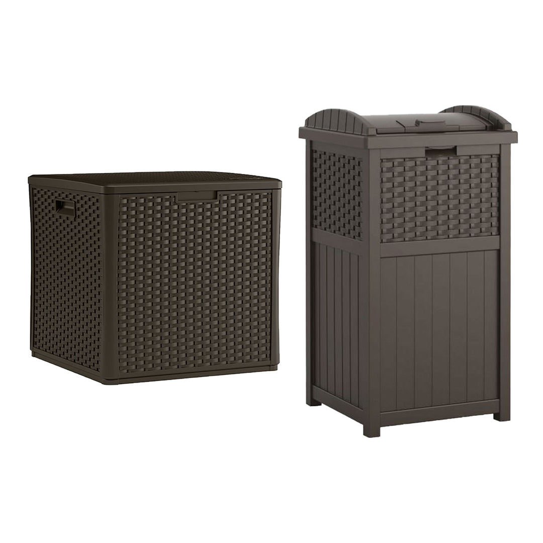 Suncast 60 Gallon Outdoor Storage Deck Box & 33 Gallon Trash Hideaway, Java